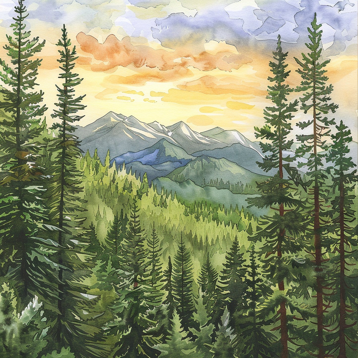 Tranquil Mountain Scape – Watercolor Paint by Numbers DIY Kit for Nature Lovers and Artists of All Levels