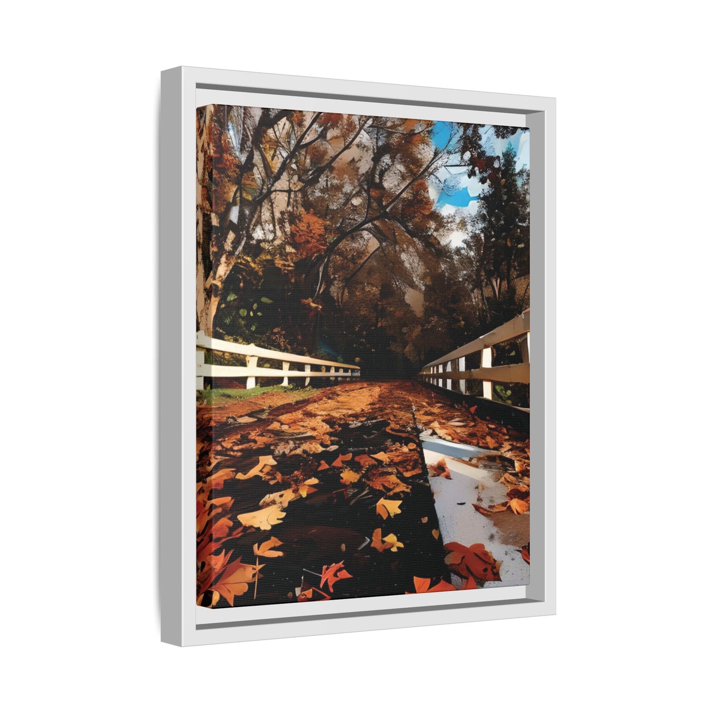 Canvas Print, Hand Painted Fall Leaves Bridge, Framed Wall Art, Autumn Decor, Nature Painting, Home Decoration