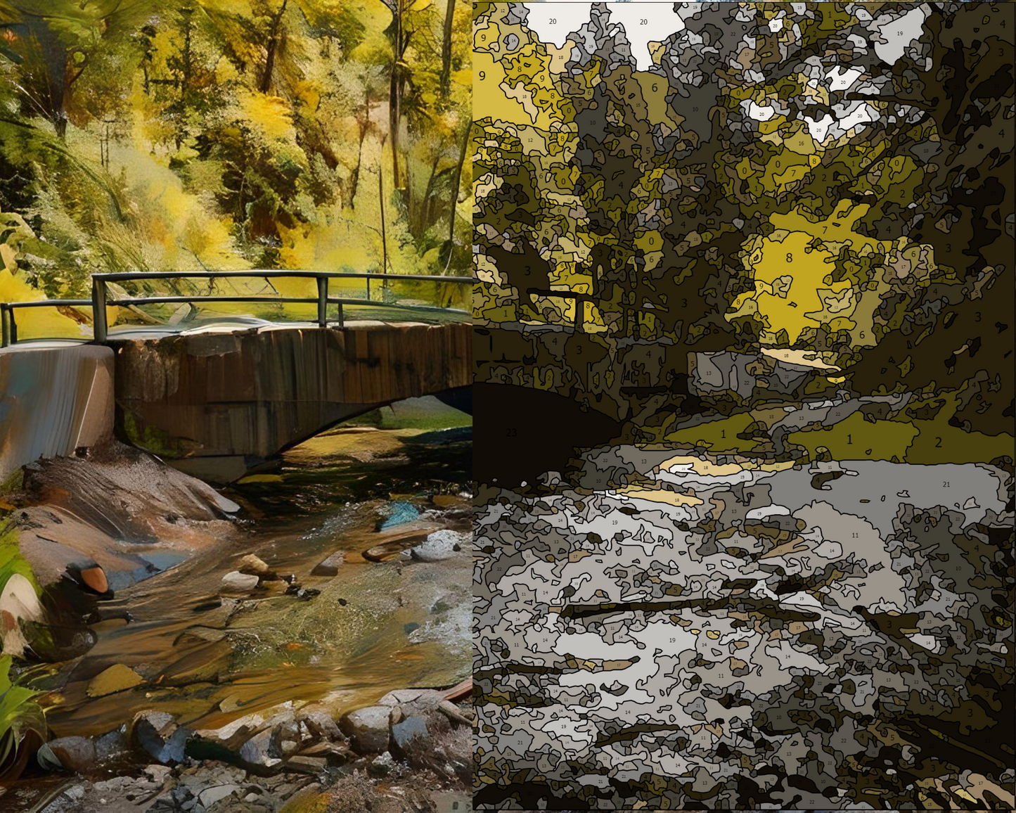 Paint By Numbers Stone Bridge with Creek – DIY Canvas Art Kit for All Skill Levels