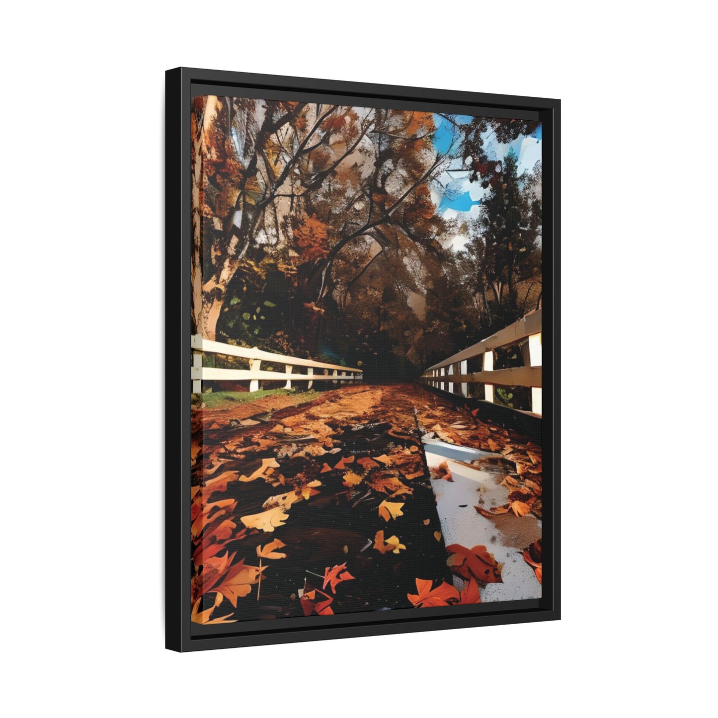 Canvas Print, Hand Painted Fall Leaves Bridge, Framed Wall Art, Autumn Decor, Nature Painting, Home Decoration