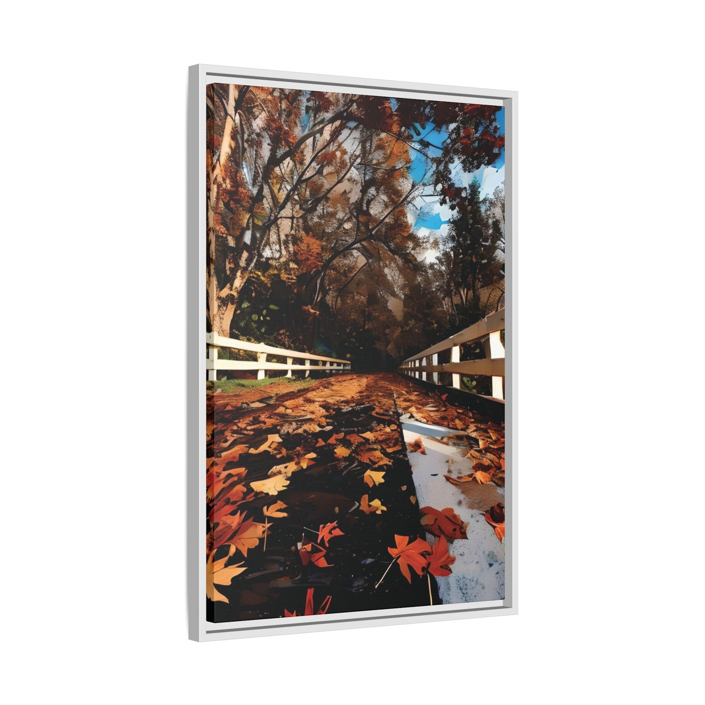 Canvas Print, Hand Painted Fall Leaves Bridge, Framed Wall Art, Autumn Decor, Nature Painting, Home Decoration