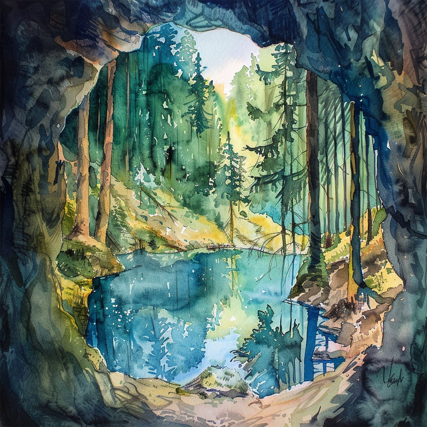 Cave Landscape – Watercolor Paint by Numbers DIY Kit for Nature Lovers and Artists of All Levels