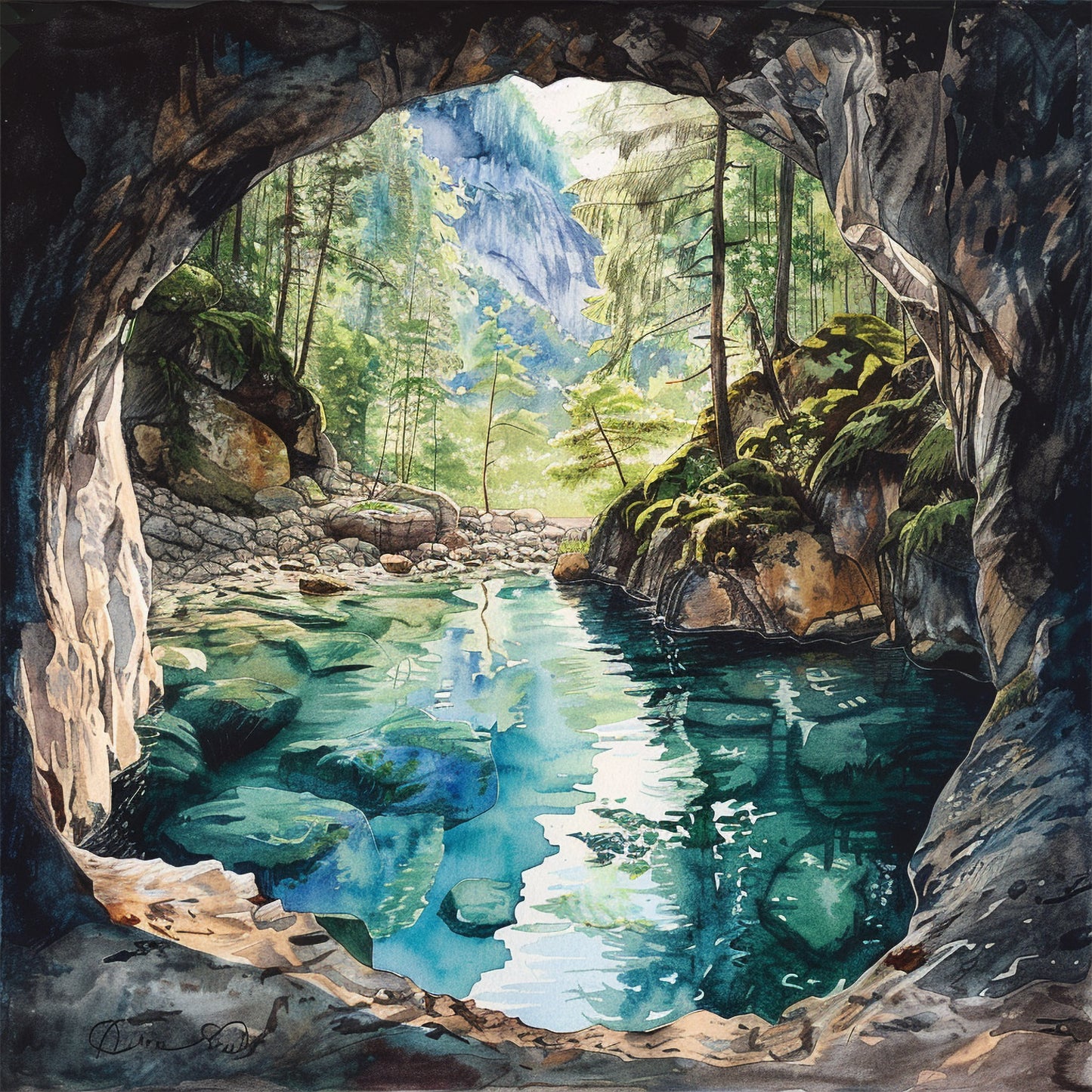 Cave Landscape – Watercolor Paint by Numbers DIY Kit for Nature Lovers and Artists of All Levels