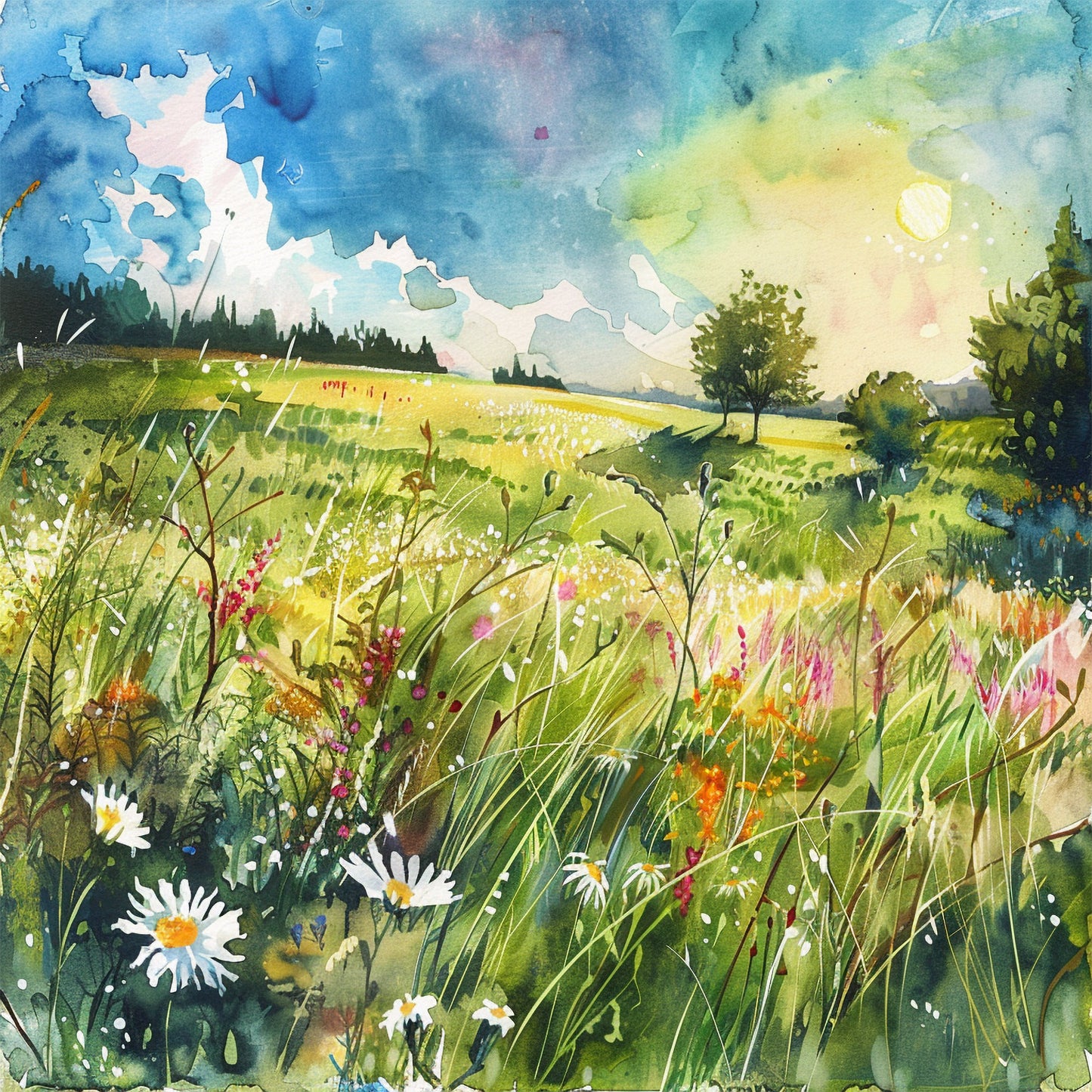 Blooming Meadows – Wildflower Spring Field Paint by Numbers Kit for a Vibrant DIY Art Experience