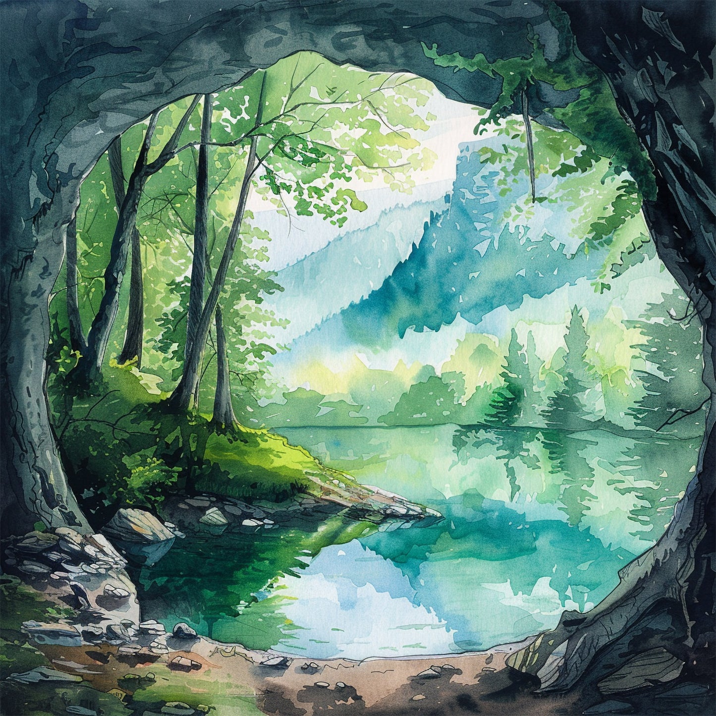 Cave Landscape – Watercolor Paint by Numbers DIY Kit for Nature Lovers and Artists of All Levels