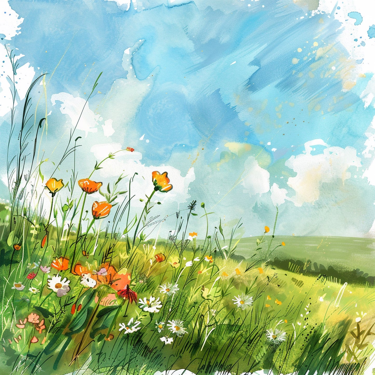 Blooming Meadows – Wildflower Spring Field Paint by Numbers Kit for a Vibrant DIY Art Experience