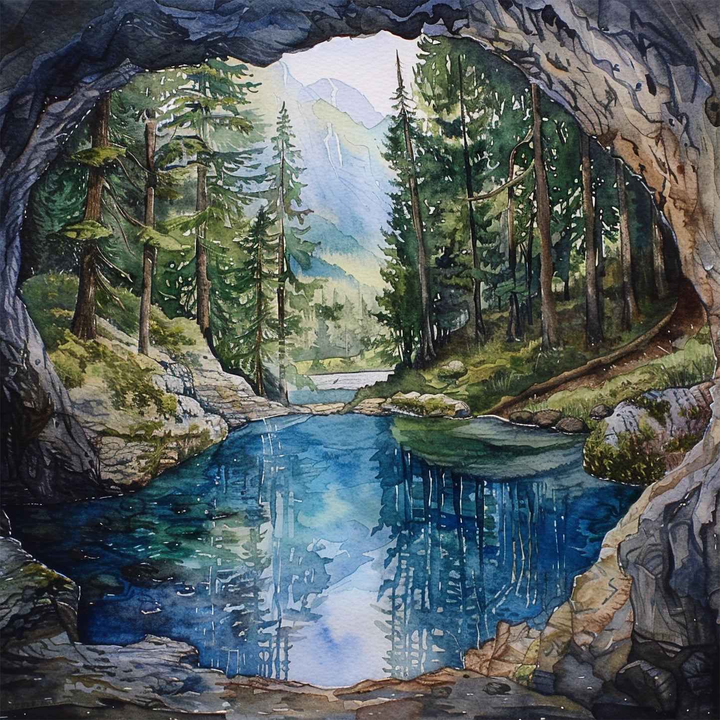 Cave Landscape – Watercolor Paint by Numbers DIY Kit for Nature Lovers and Artists of All Levels