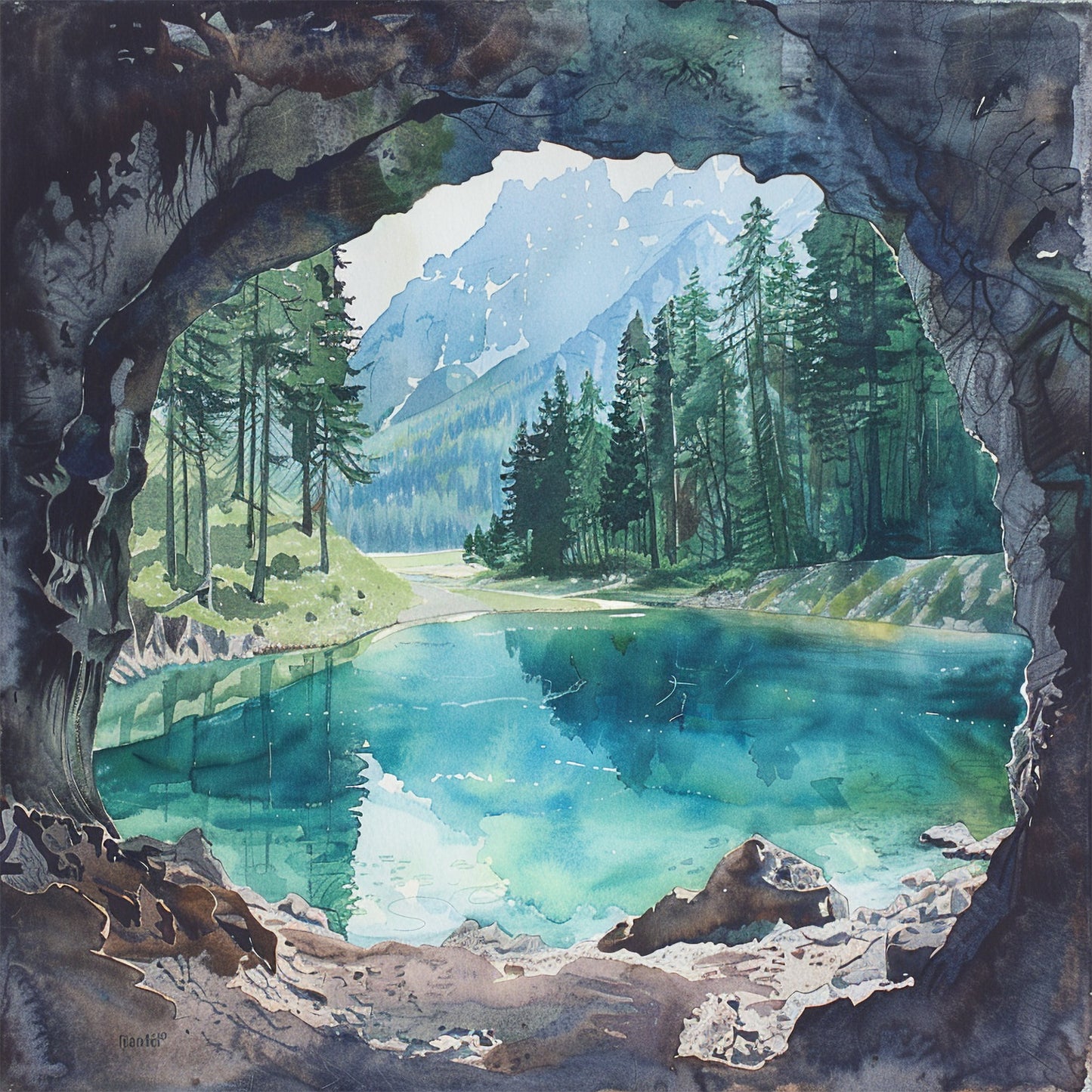 Cave Landscape – Watercolor Paint by Numbers DIY Kit for Nature Lovers and Artists of All Levels