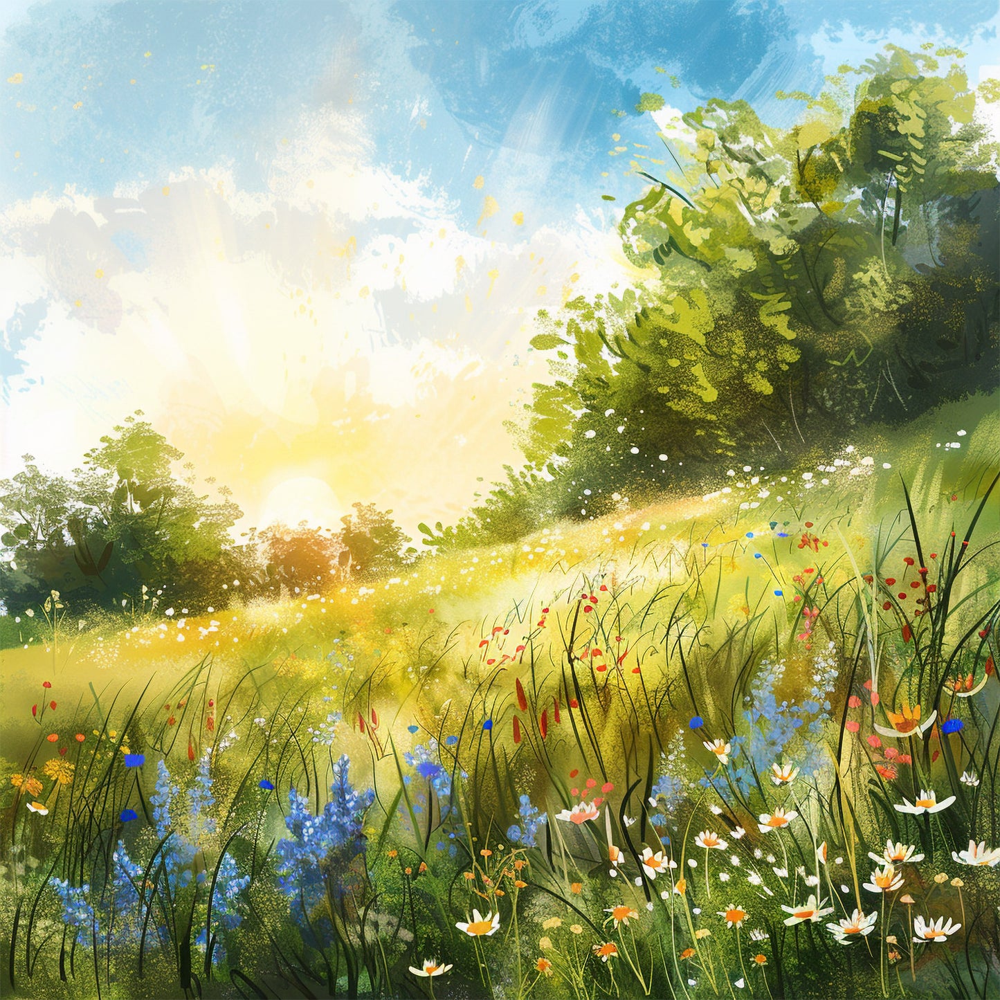Blooming Meadows – Wildflower Spring Field Paint by Numbers Kit for a Vibrant DIY Art Experience