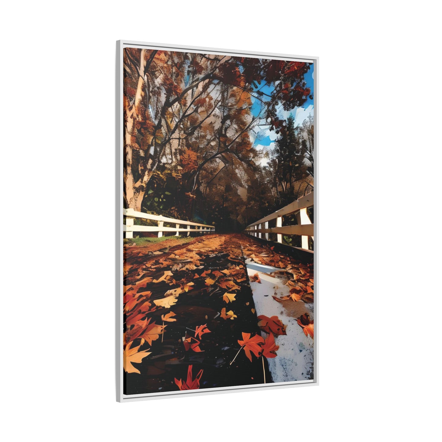 Canvas Print, Hand Painted Fall Leaves Bridge, Framed Wall Art, Autumn Decor, Nature Painting, Home Decoration