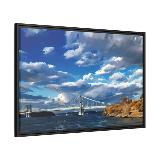 Canvas Print, Washington Suspension Bridge Matte Wall Art, Puget Sound Hand Painted Effect, Framed Home Decor, Blue Sky Photo