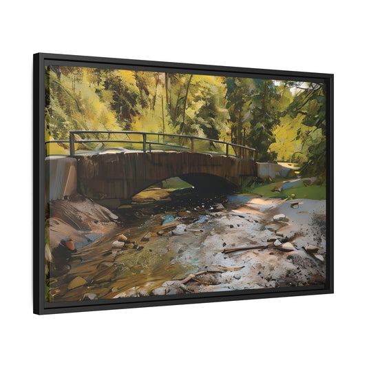 Canvas Painting, Stone Bridge Art, Matte Framed Wall Decor, Hand Painted Effect, Stream Scenery, Home Office Decor, Nature Landscape, Unique